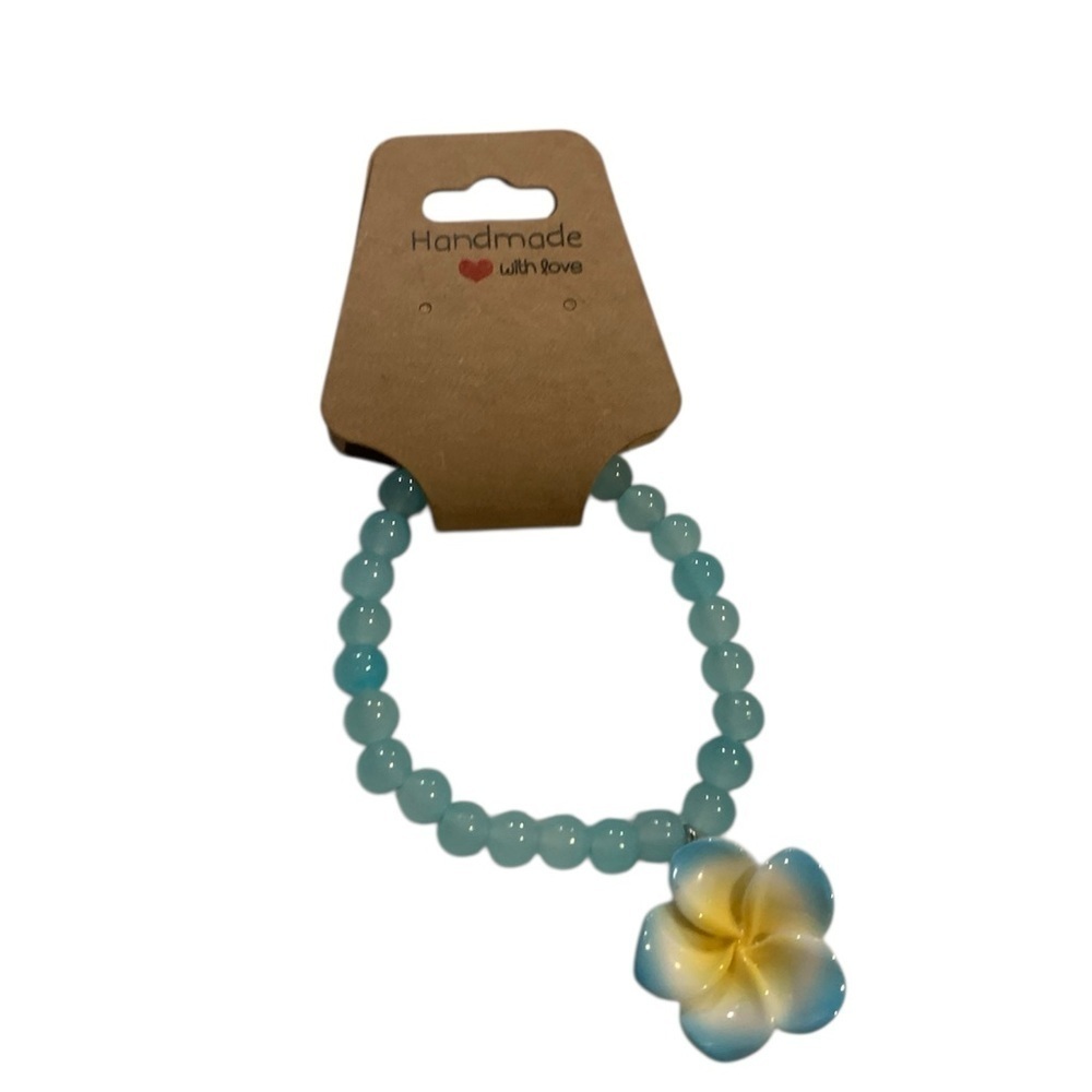 Blue Beaded Floral Bracelet Handmade